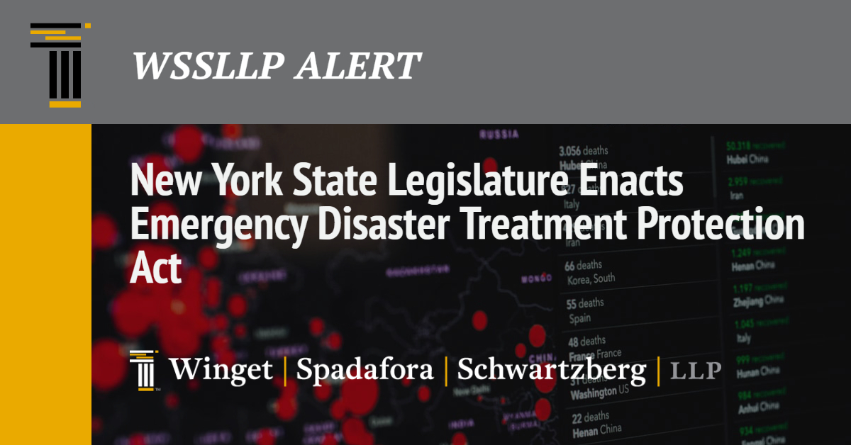 New York State Legislature Enacts Emergency Disaster Treatment Protection Act