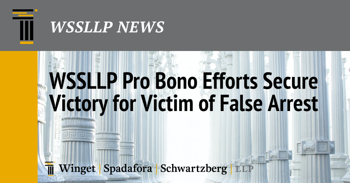 WSSLLP Pro Bono Efforts Secure Victory for Victim of False Arrest